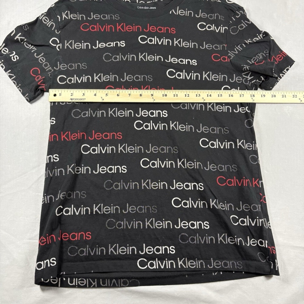 Calvin Klein Jeans All Over Logo Print T Shirt Black Red White Men's Medium M - Picture 6 of 7